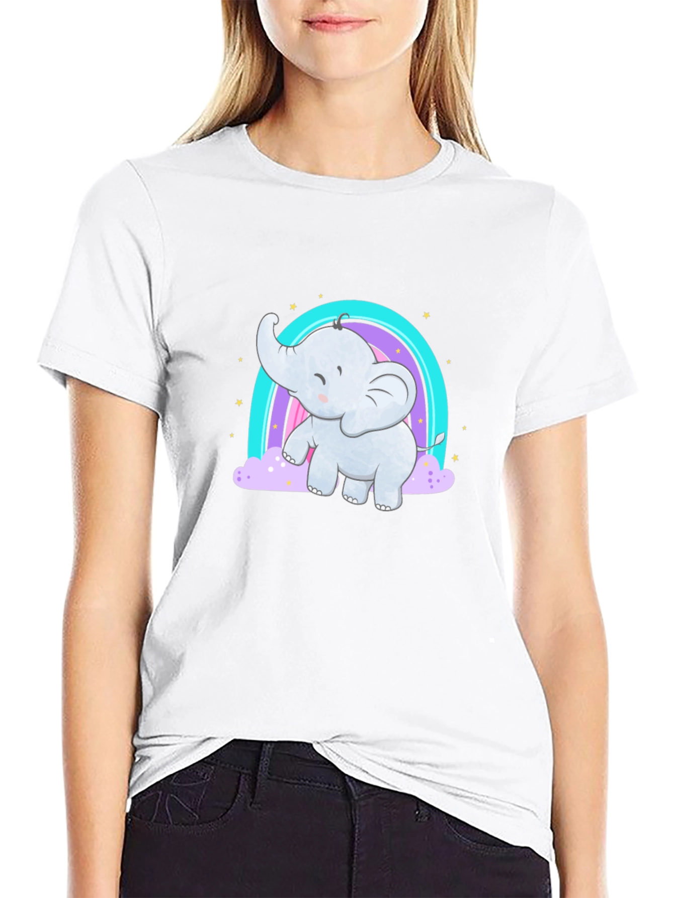Cute Elephant Rainbow T-Shirt - Black