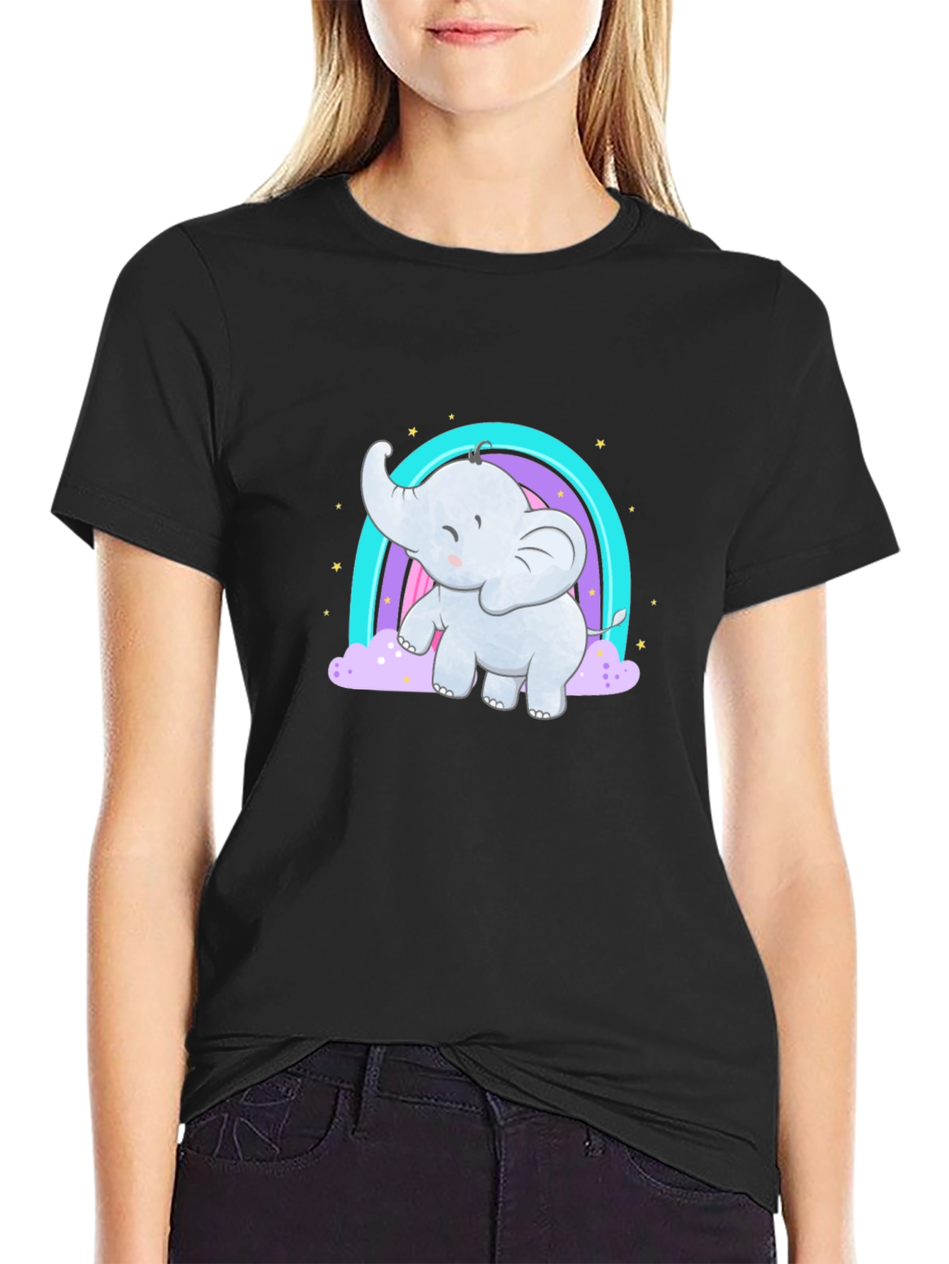 Cute Elephant Rainbow T-Shirt - Black