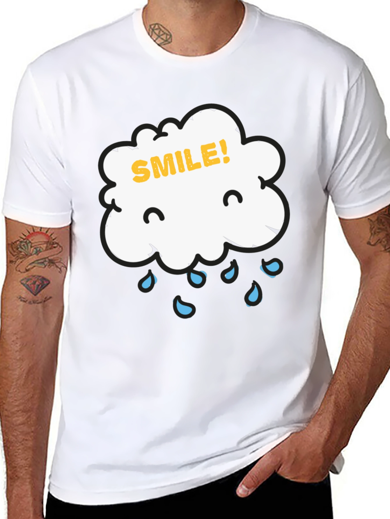 Rain Cloud Smile Graphic Tee - Black Cotton T-Shirt