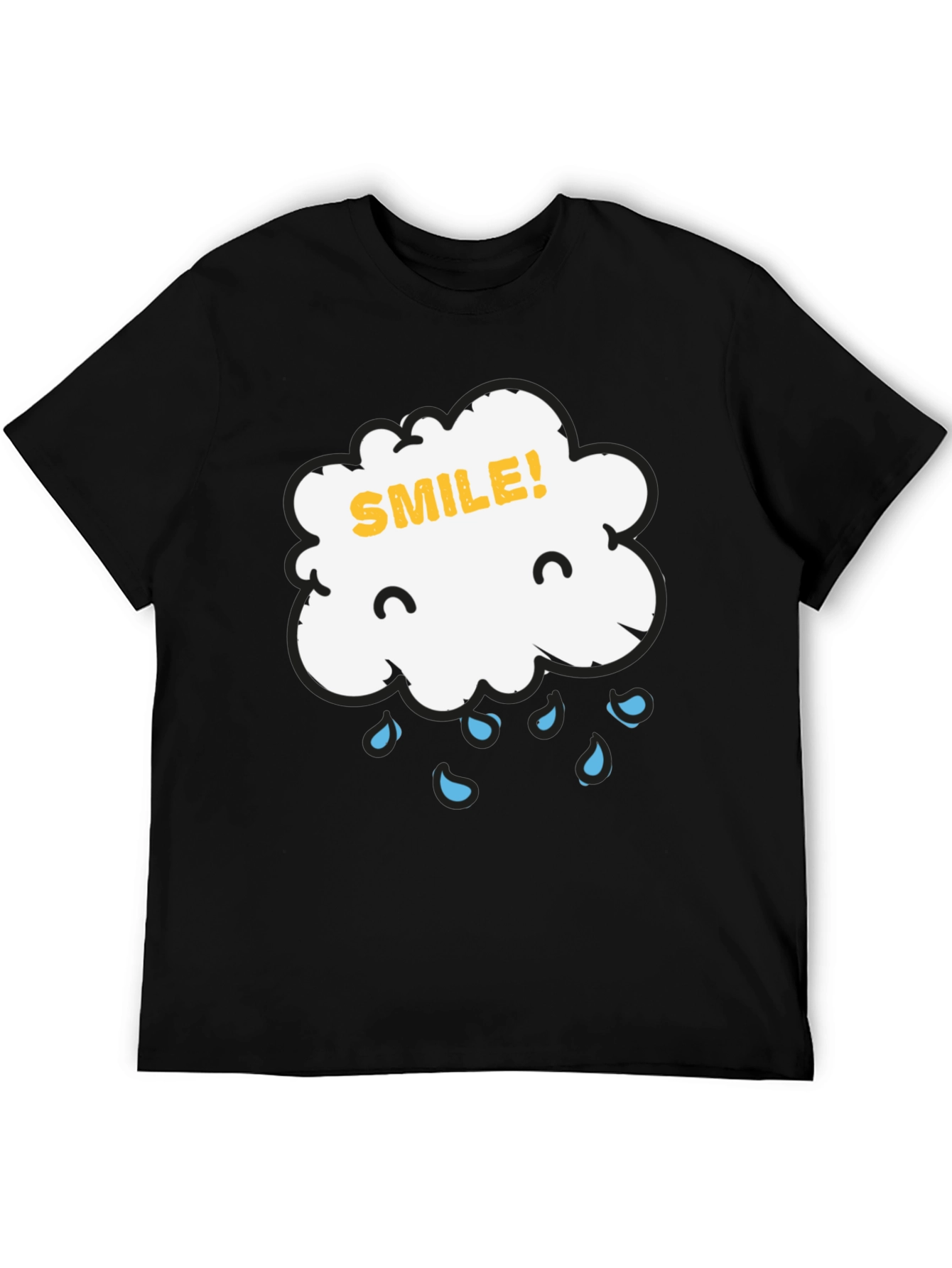 Rain Cloud Smile Graphic Tee - Black Cotton T-Shirt