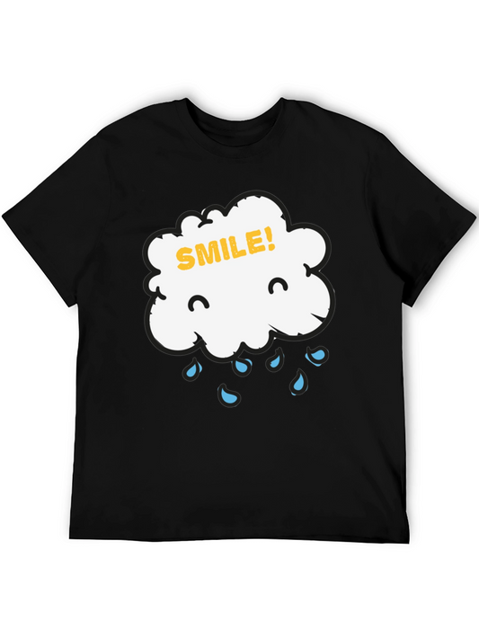 Rain Cloud Smile Graphic Tee - Black Cotton T-Shirt