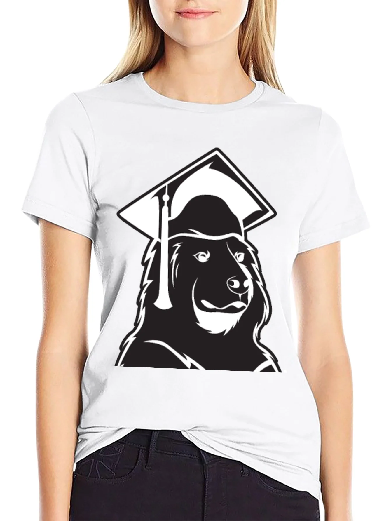 Graduate Bear Graphic Tee - Black Cotton Blend Shirt
