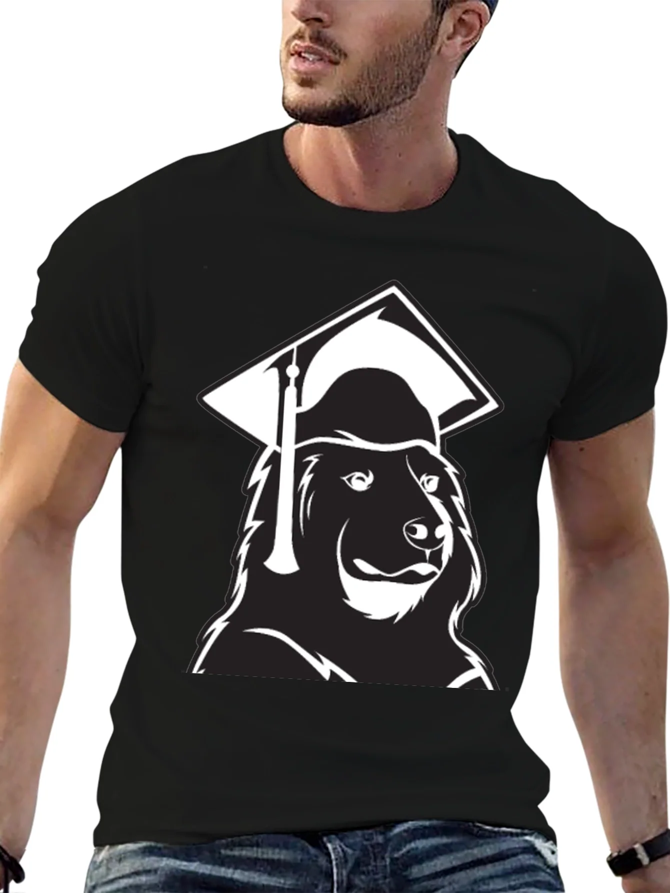 Graduate Bear Graphic Tee - Black Cotton Blend Shirt