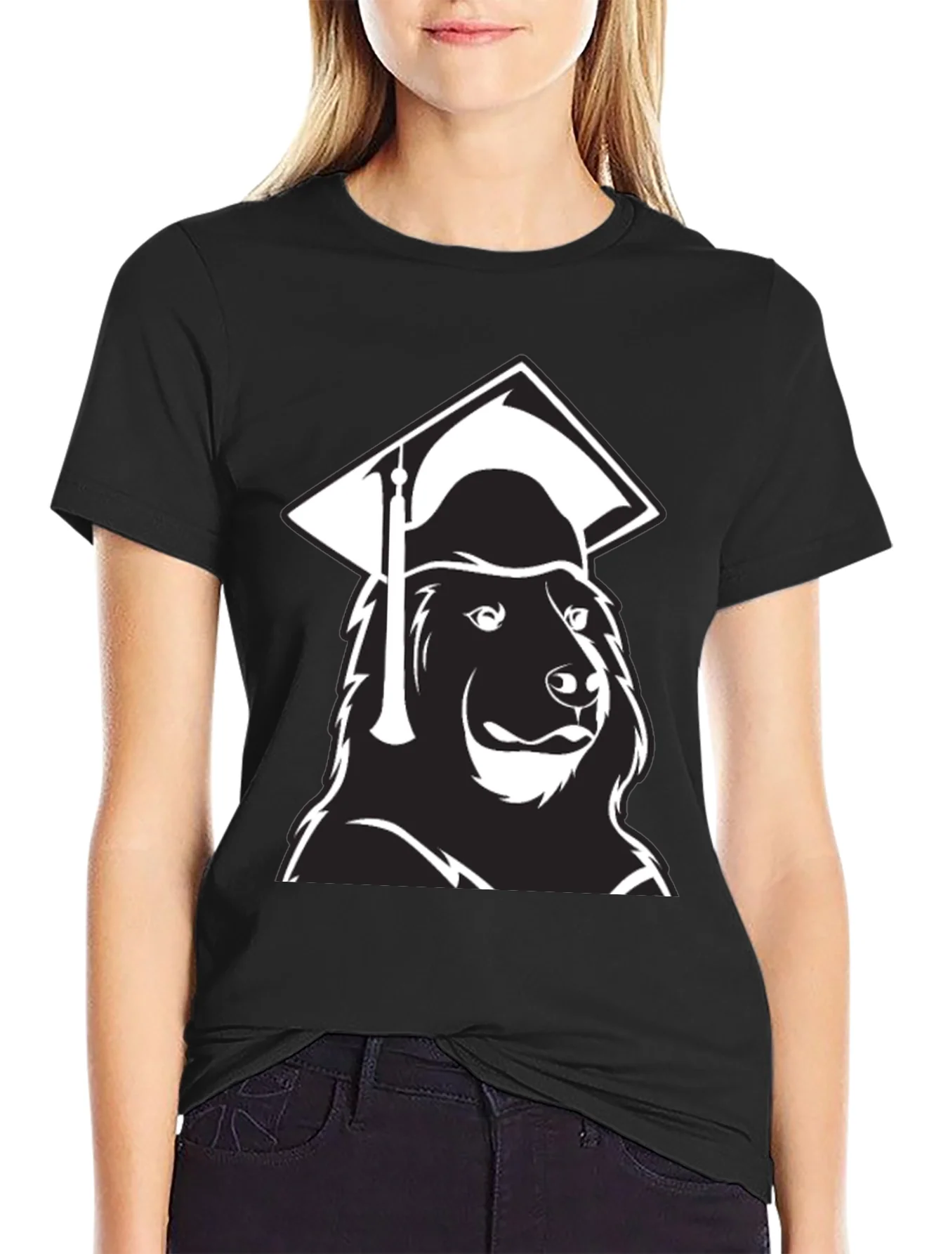 Graduate Bear Graphic Tee - Black Cotton Blend Shirt
