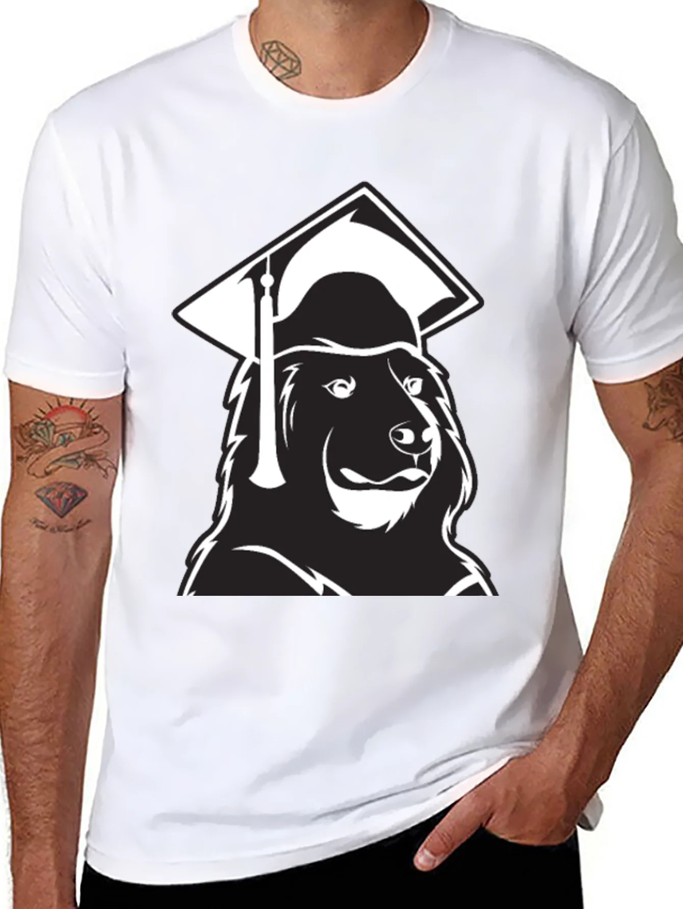 Graduate Bear Graphic Tee - Black Cotton Blend Shirt