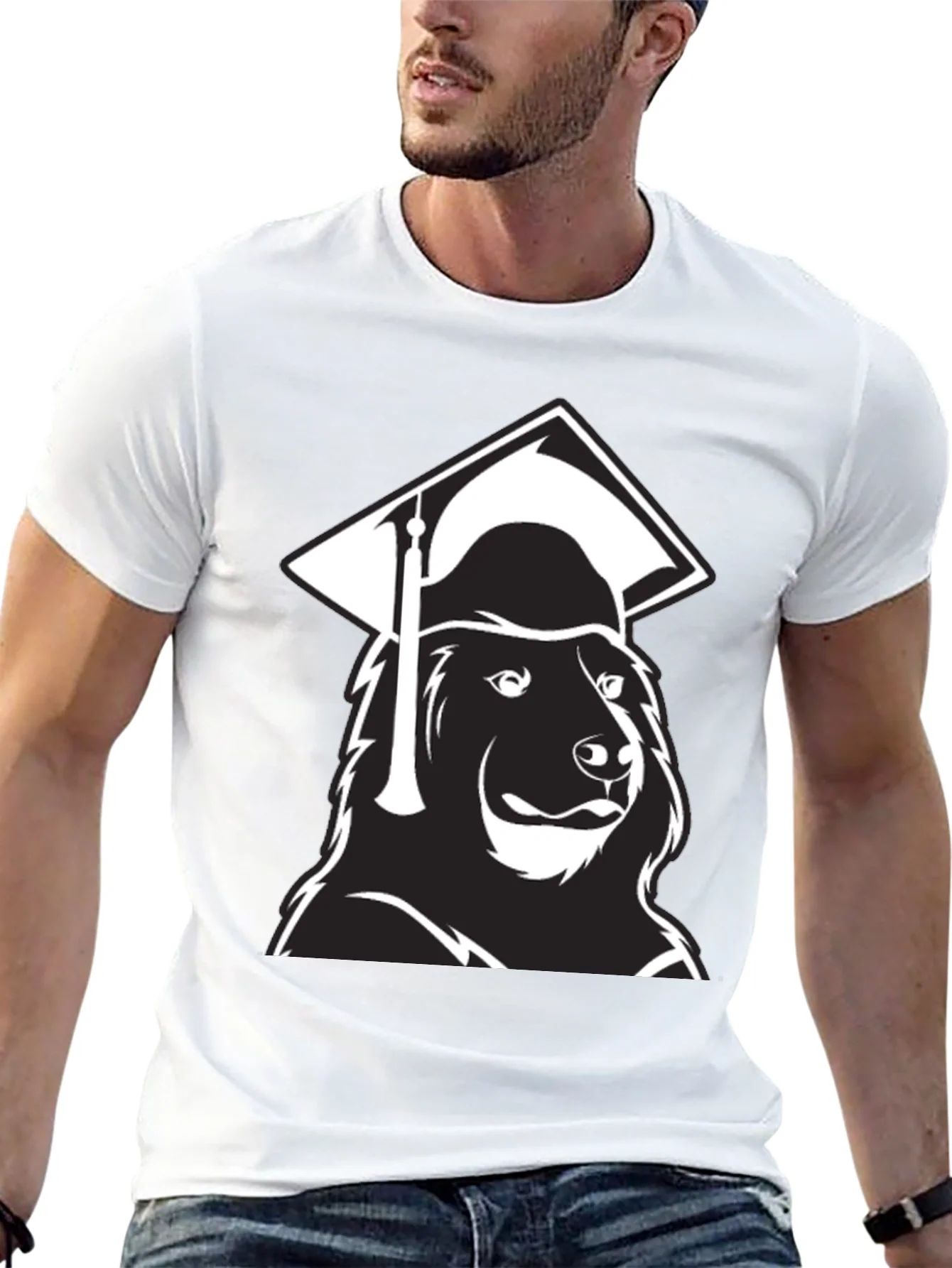 Graduate Bear Graphic Tee - Black Cotton Blend Shirt