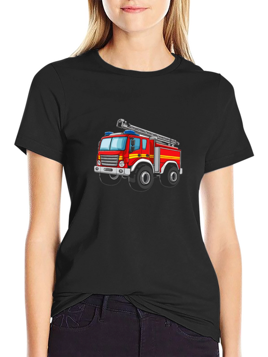 Fire Truck Graphic Tee - Black Cotton T-Shirt