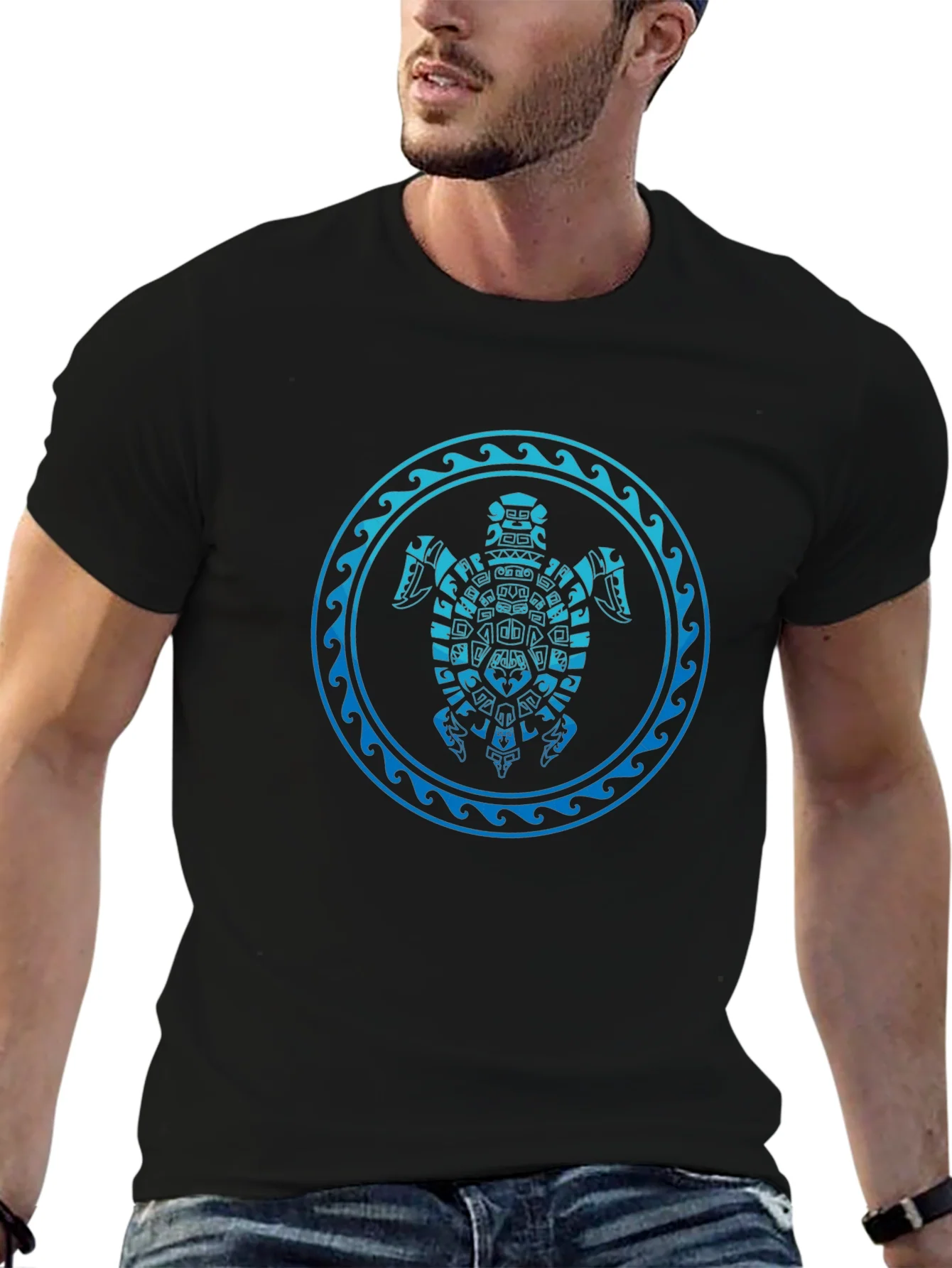 Tribal Turtle Graphic T-Shirt - Black