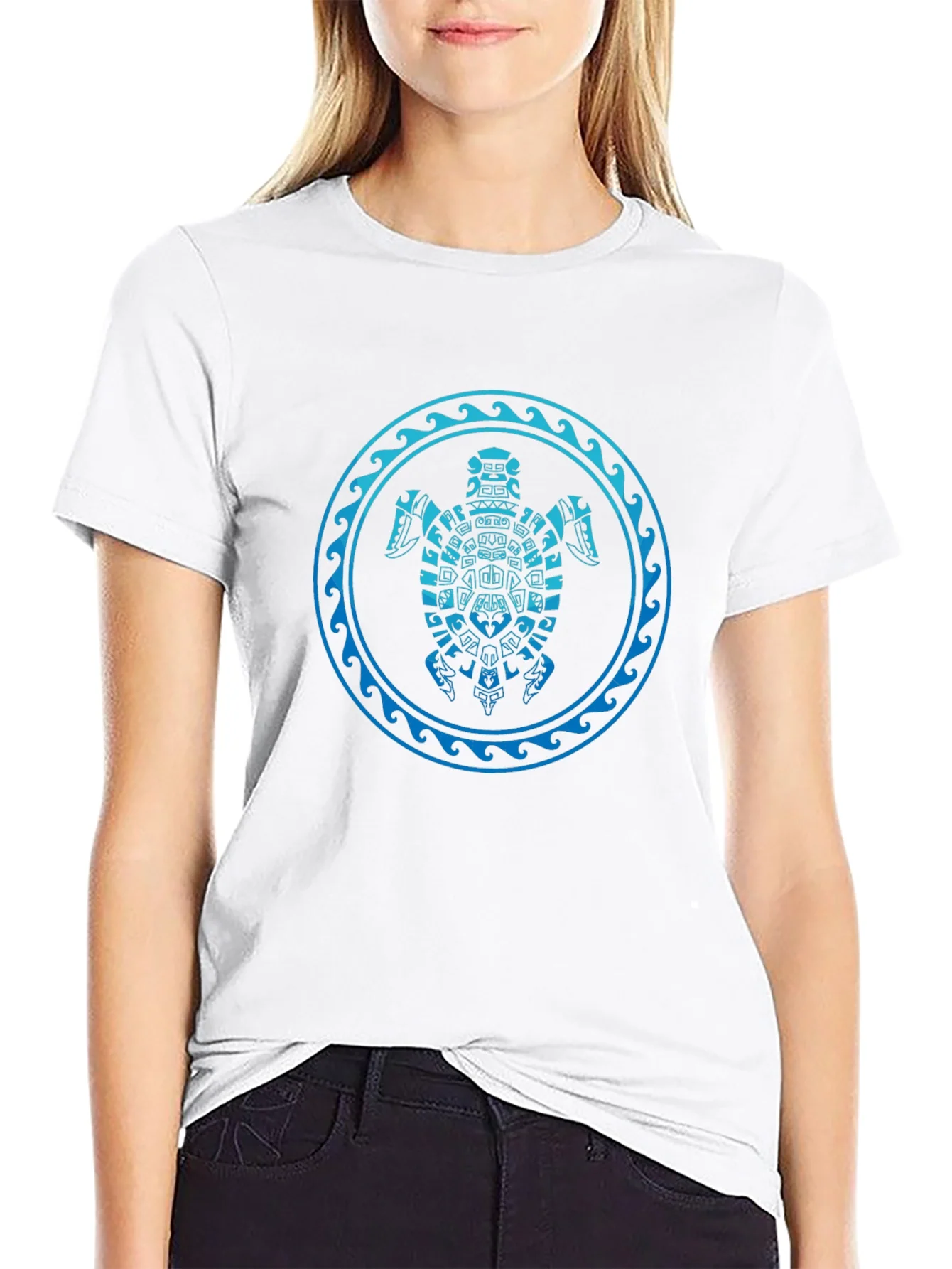 Tribal Turtle Graphic T-Shirt - Black