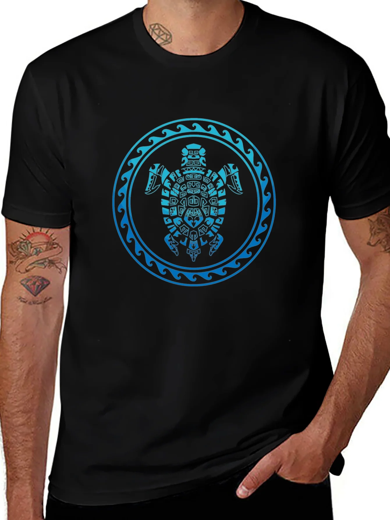 Tribal Turtle Graphic T-Shirt - Black
