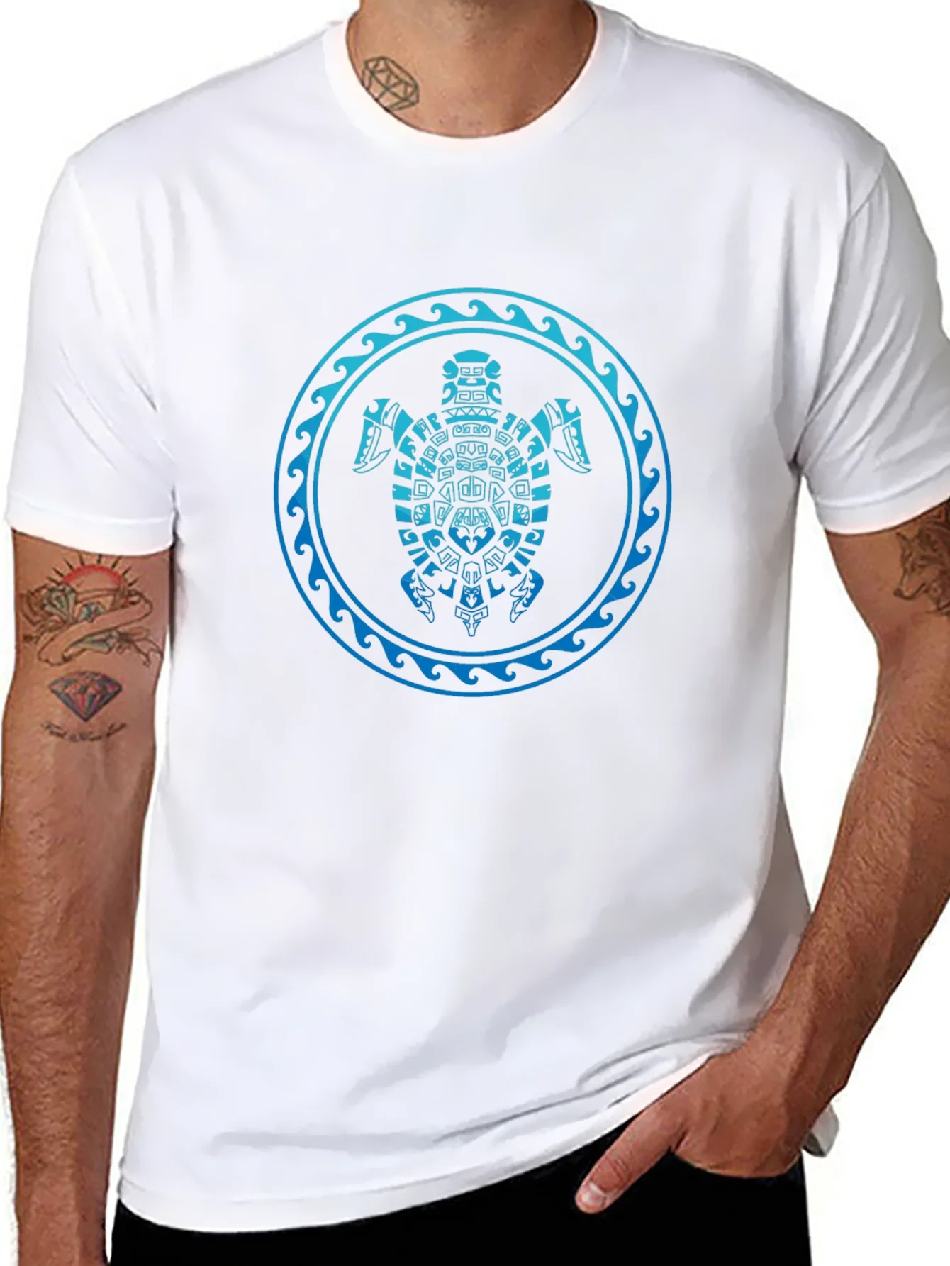 Tribal Turtle Graphic T-Shirt - Black
