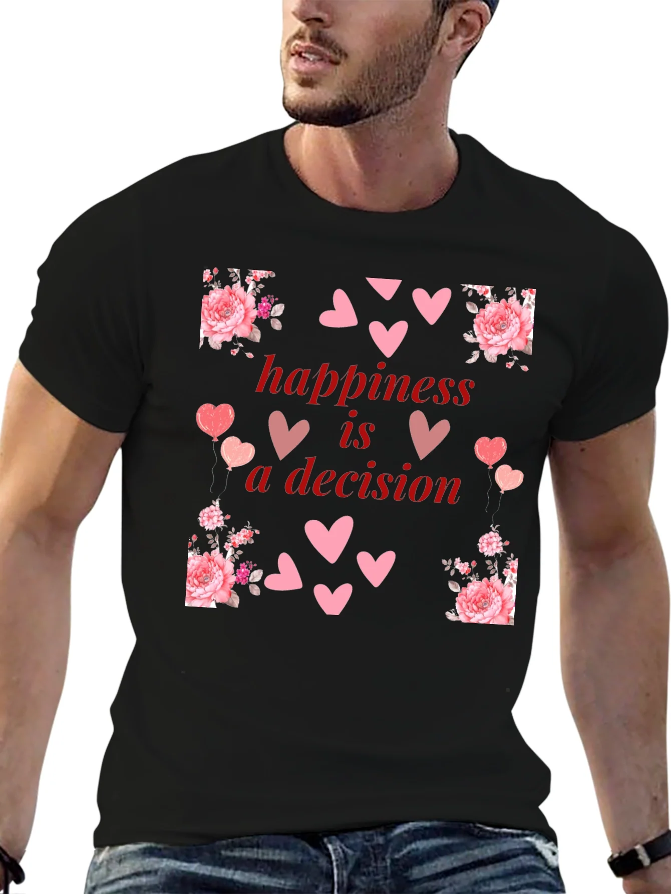 Happiness is a Decision Heart & Floral T-Shirt