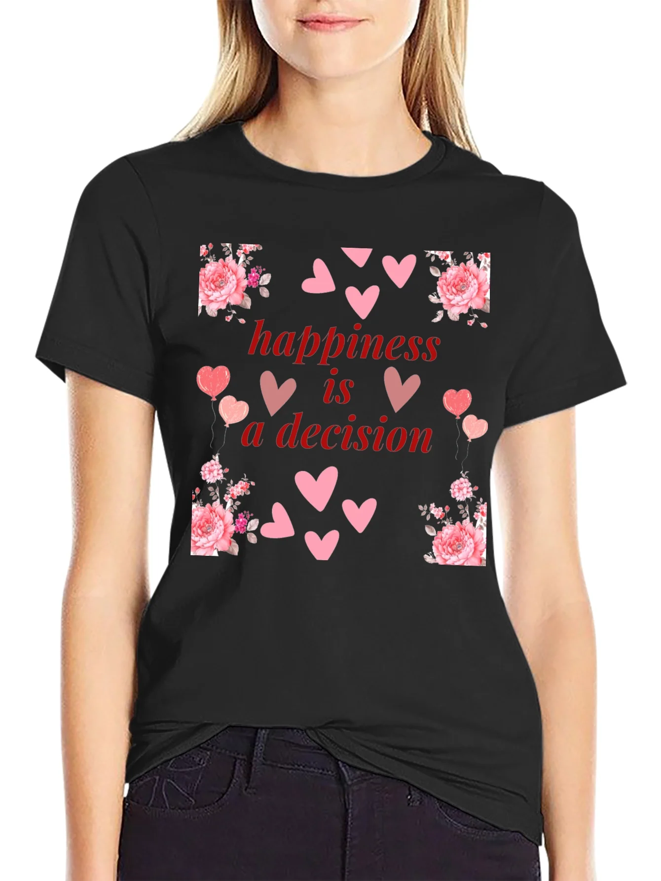 Happiness is a Decision Heart & Floral T-Shirt