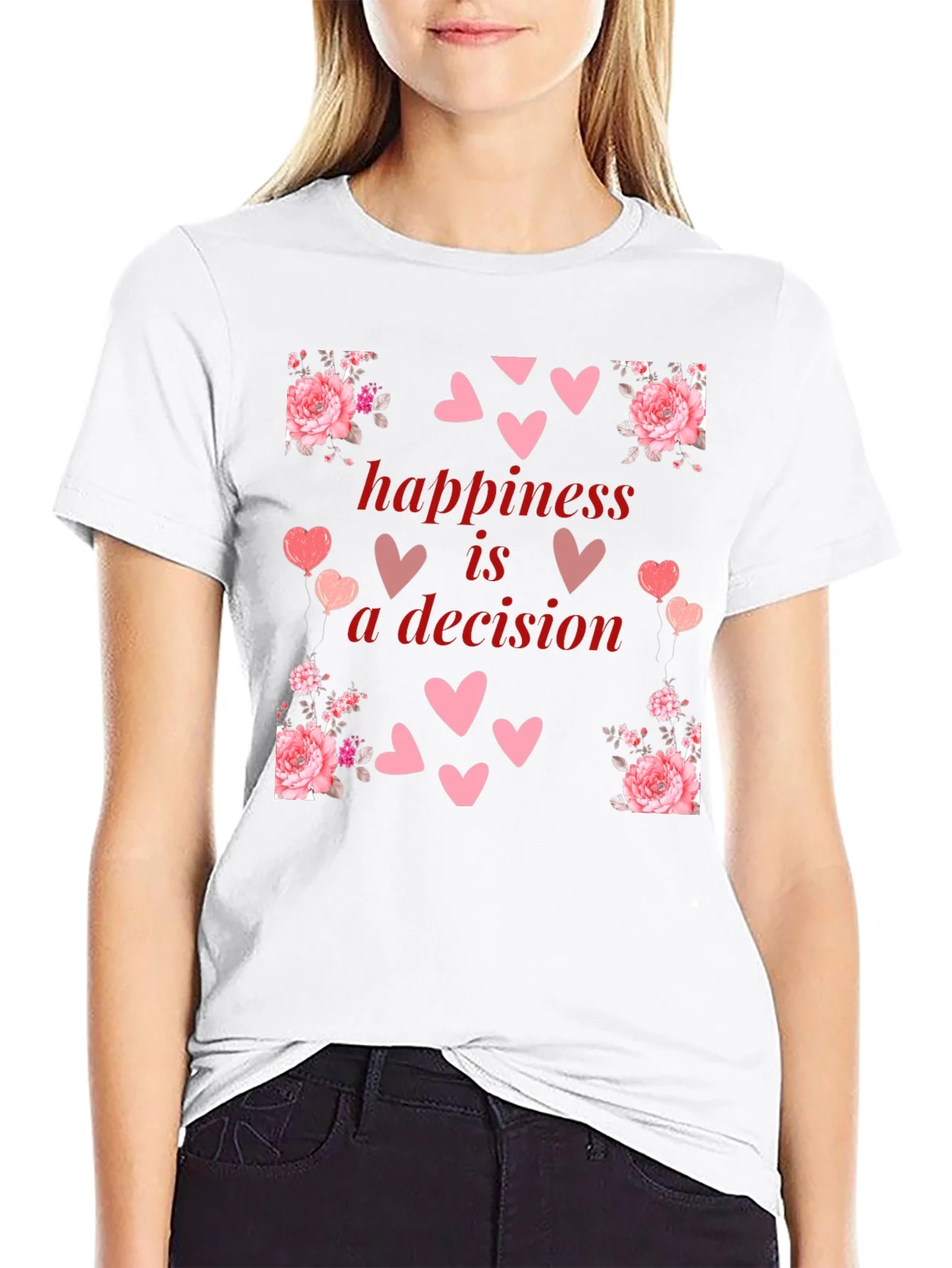 Happiness is a Decision Heart & Floral T-Shirt