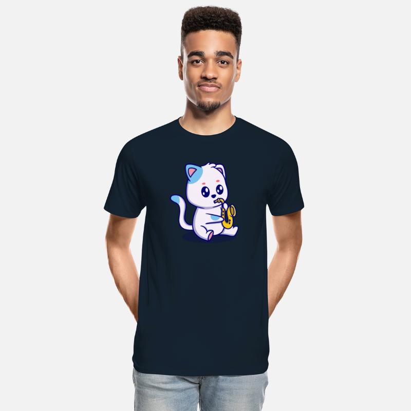 cute cat with trumpet cartoon icon illustration