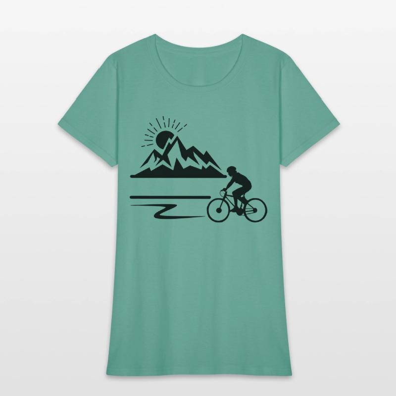 Cyclist with mountains banner