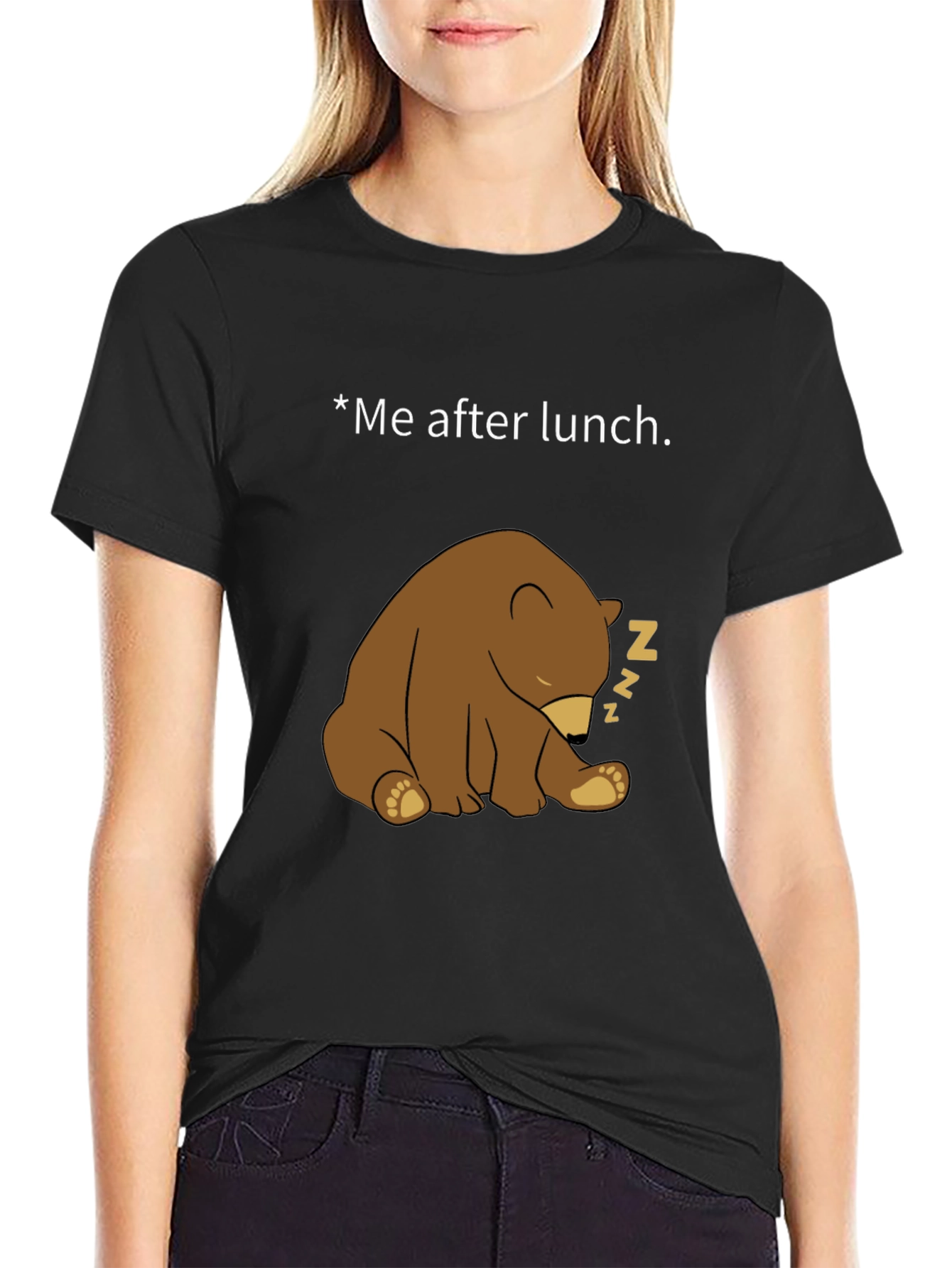 Funny Sleeping Bear Graphic Tee - Me After Lunch