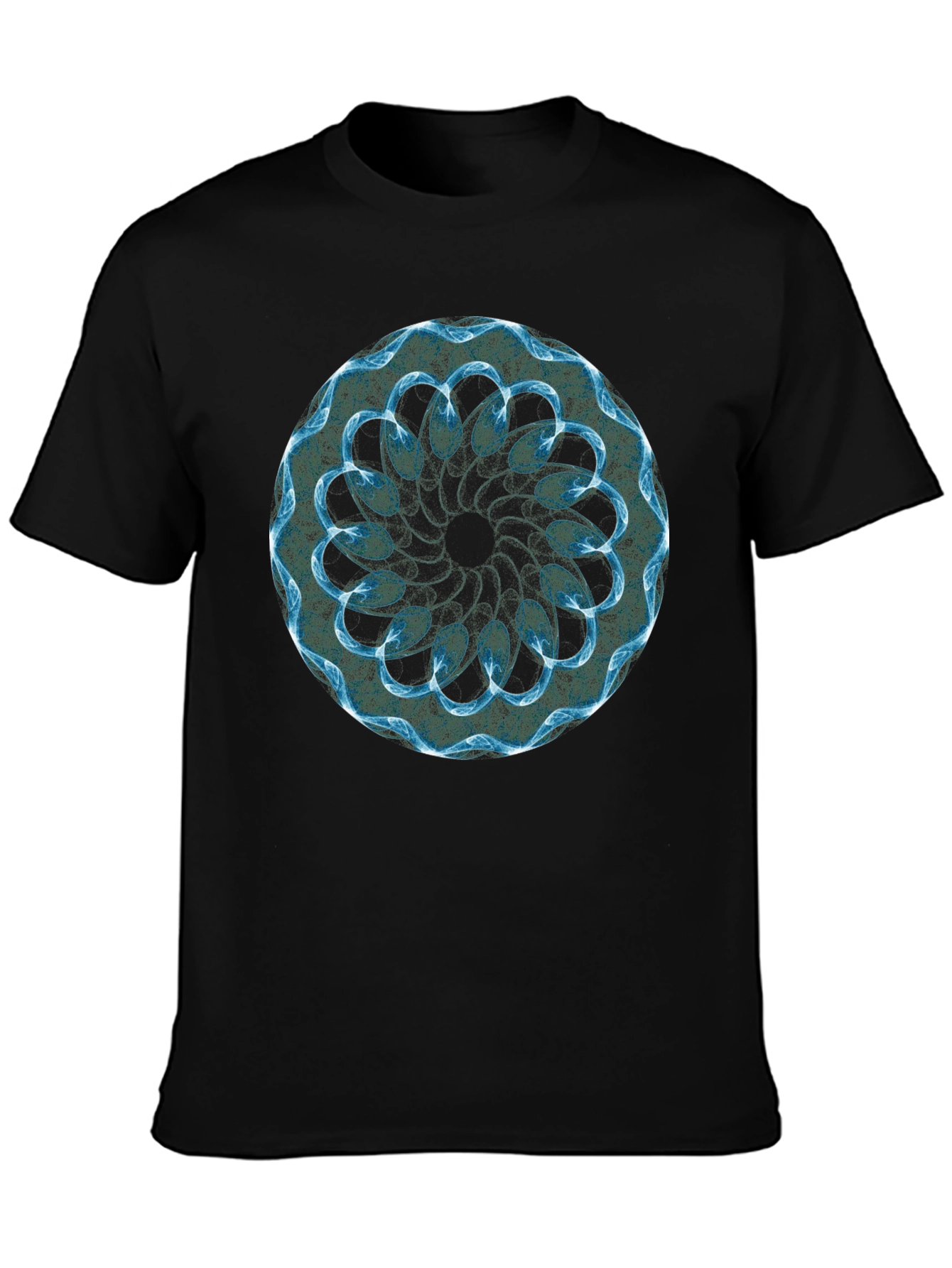 Black T-Shirt with Abstract Blue Geometric Circle Design