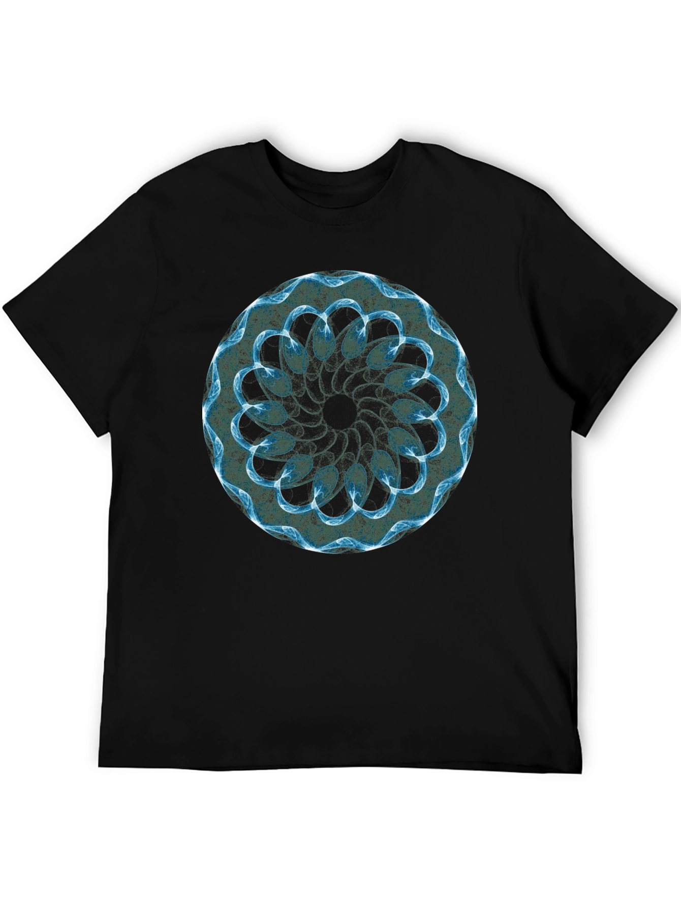 Black T-Shirt with Abstract Blue Geometric Circle Design
