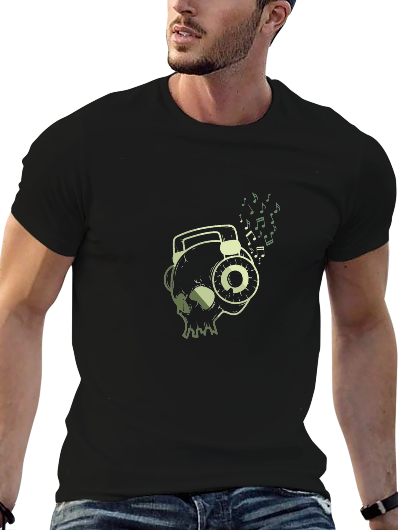 Skull Wearing Headphones Graphic T-Shirt