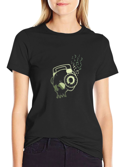Skull Wearing Headphones Graphic T-Shirt