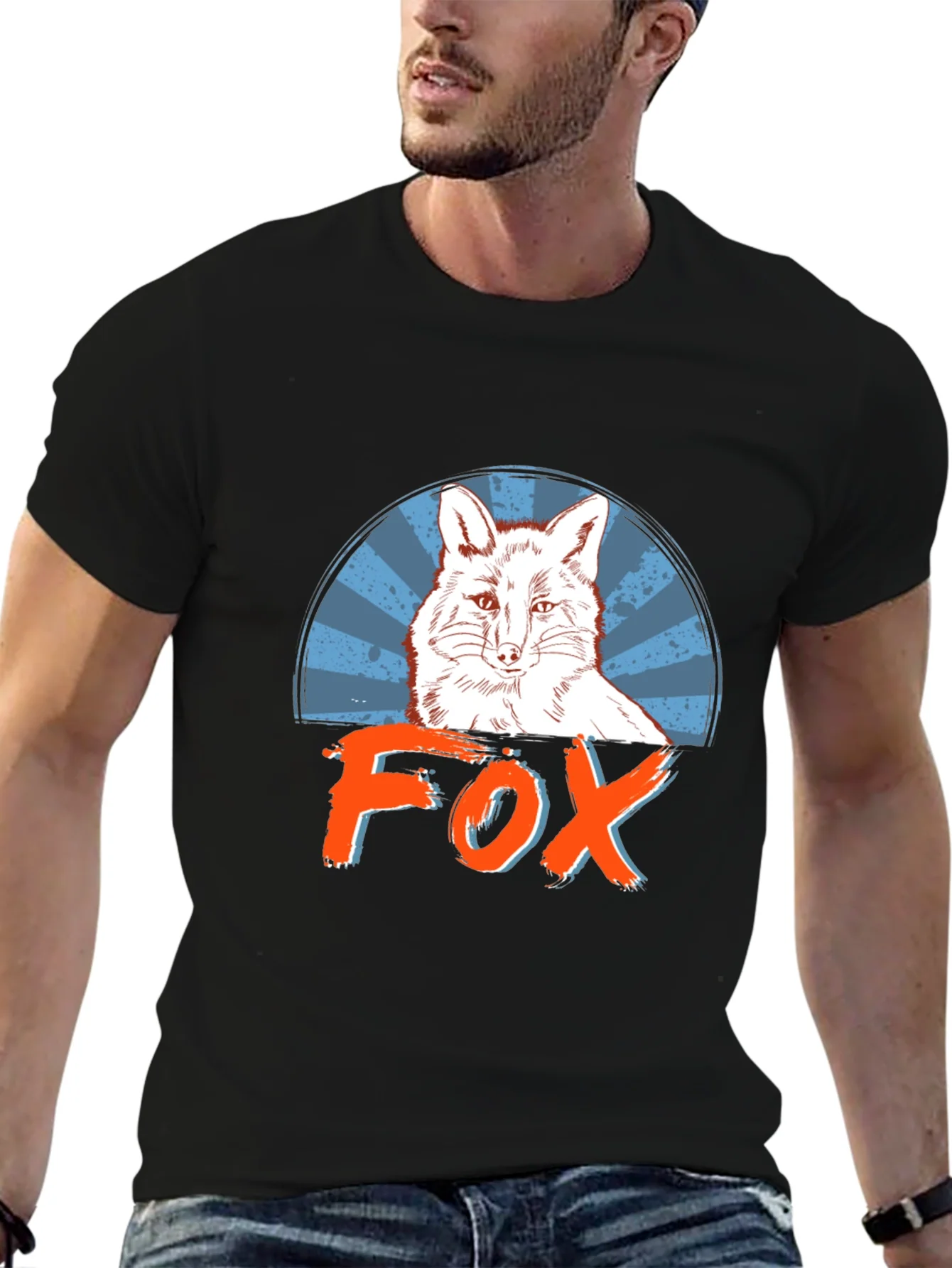 Stylish Mens Black Fox Graphic T-Shirt