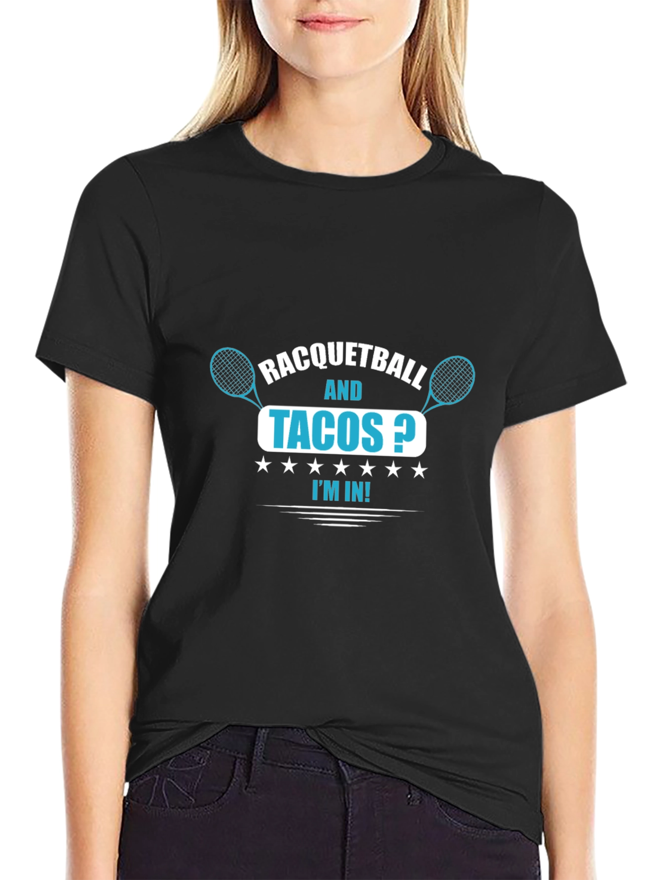 Racquetball and Tacos? Black Graphic T-Shirt