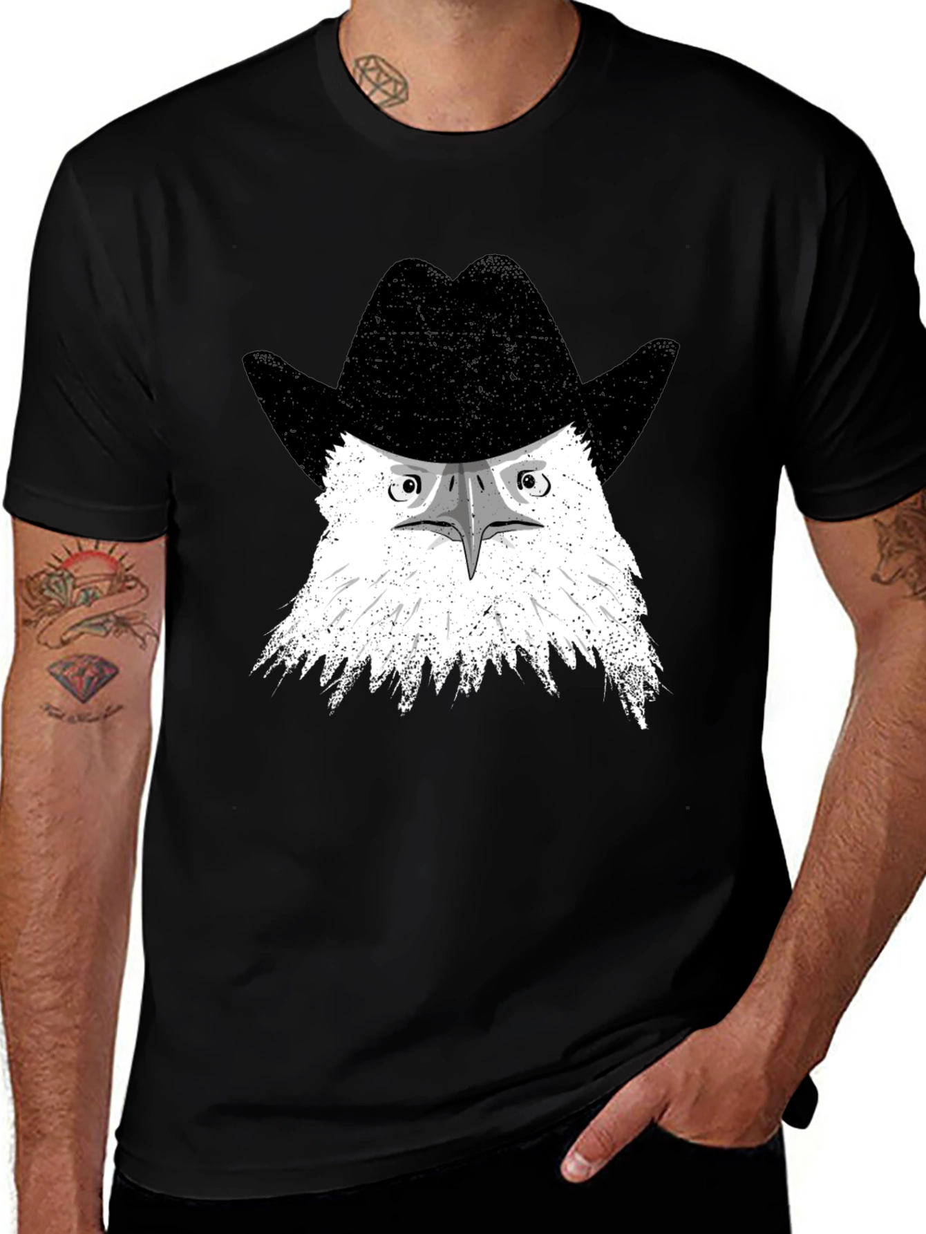 Eagle Cowboy Hat Graphic Tee - Mens Black T-Shirt