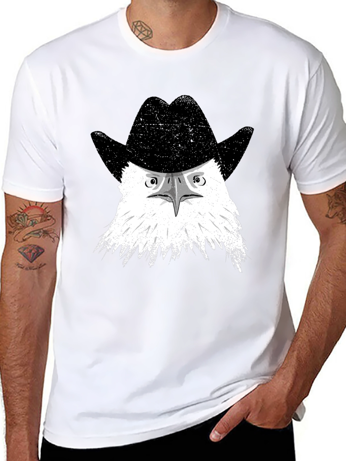 Eagle Cowboy Hat Graphic Tee - Mens Black T-Shirt