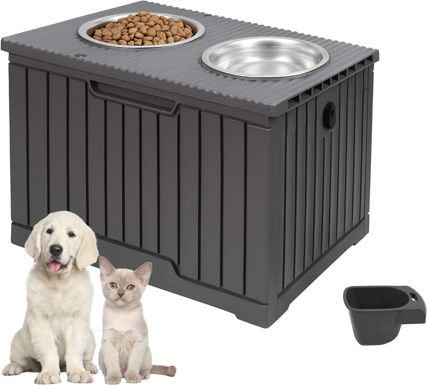 – DIVCHI 2 In 1 Raised Dog Bowls Pet Food Storage  - Premium Quality