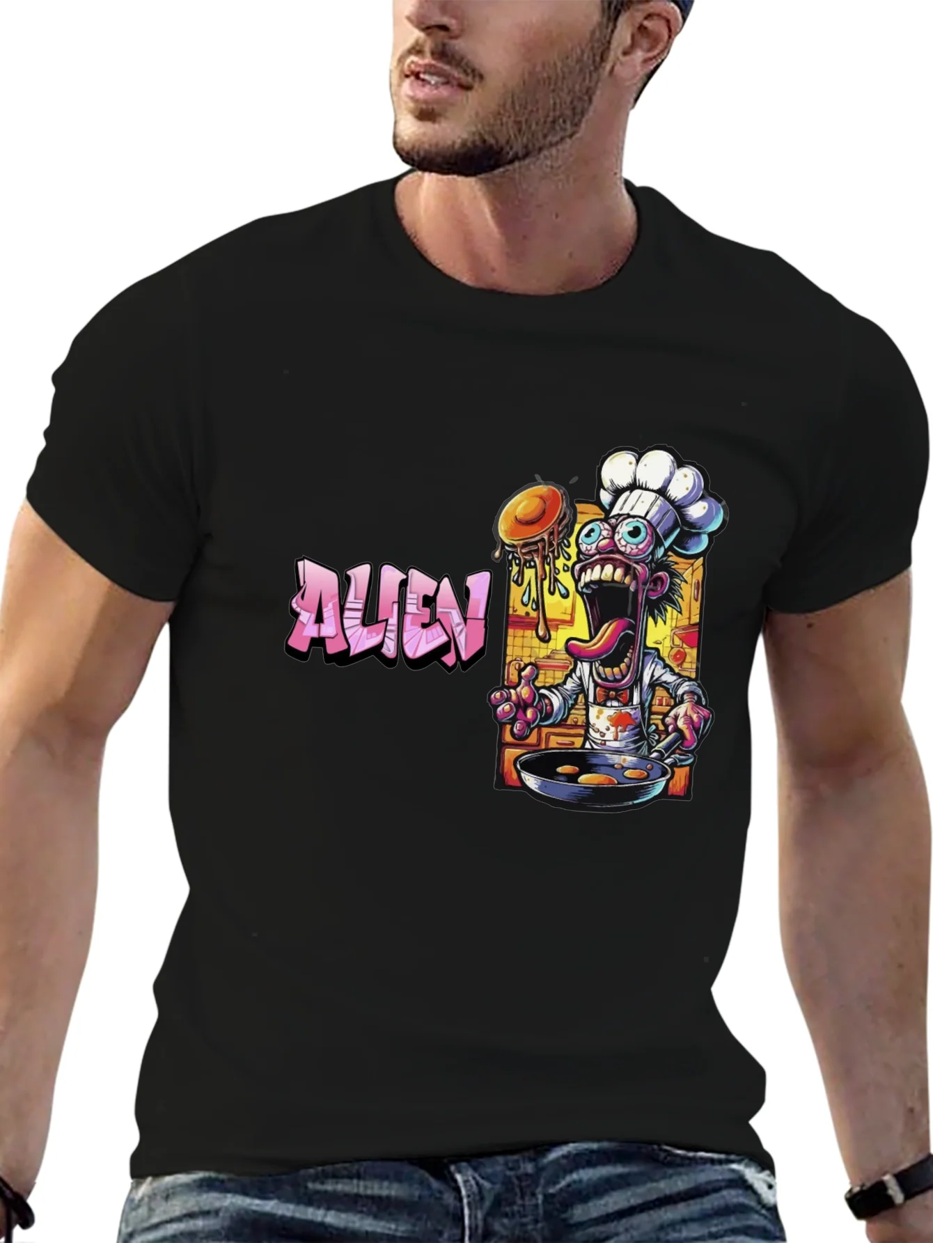 Alien Chef Black Graphic T-Shirt