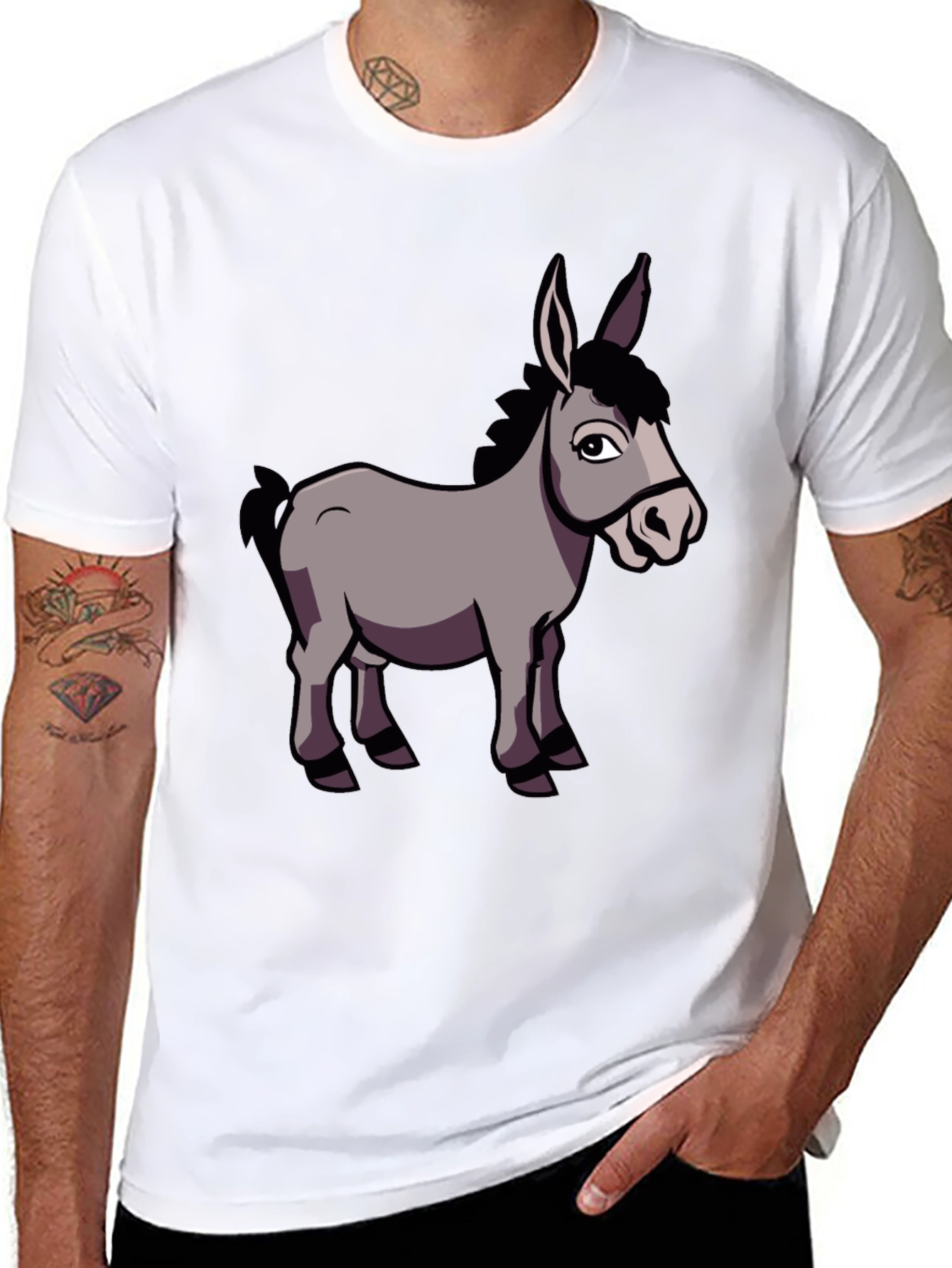 Funny Donkey Graphic T-Shirt Black Crew Neck