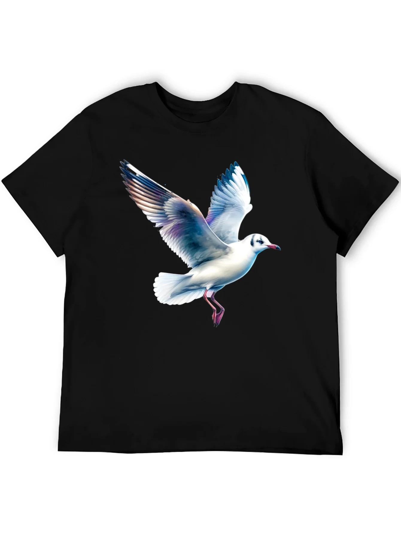 Black T-Shirt with Seagull Print