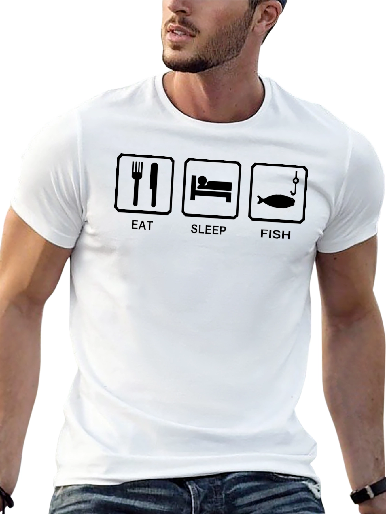 Eat Sleep Fish Black Graphic T-Shirt