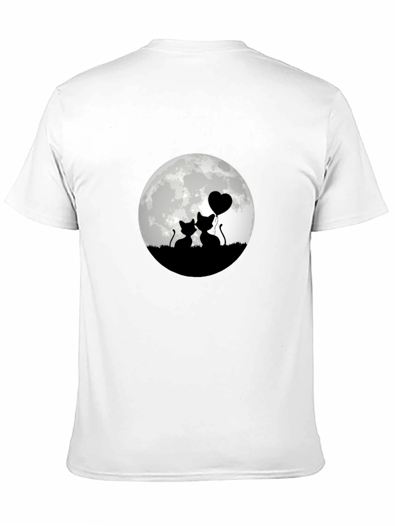 Romantic Cat Moon T-Shirt - Black