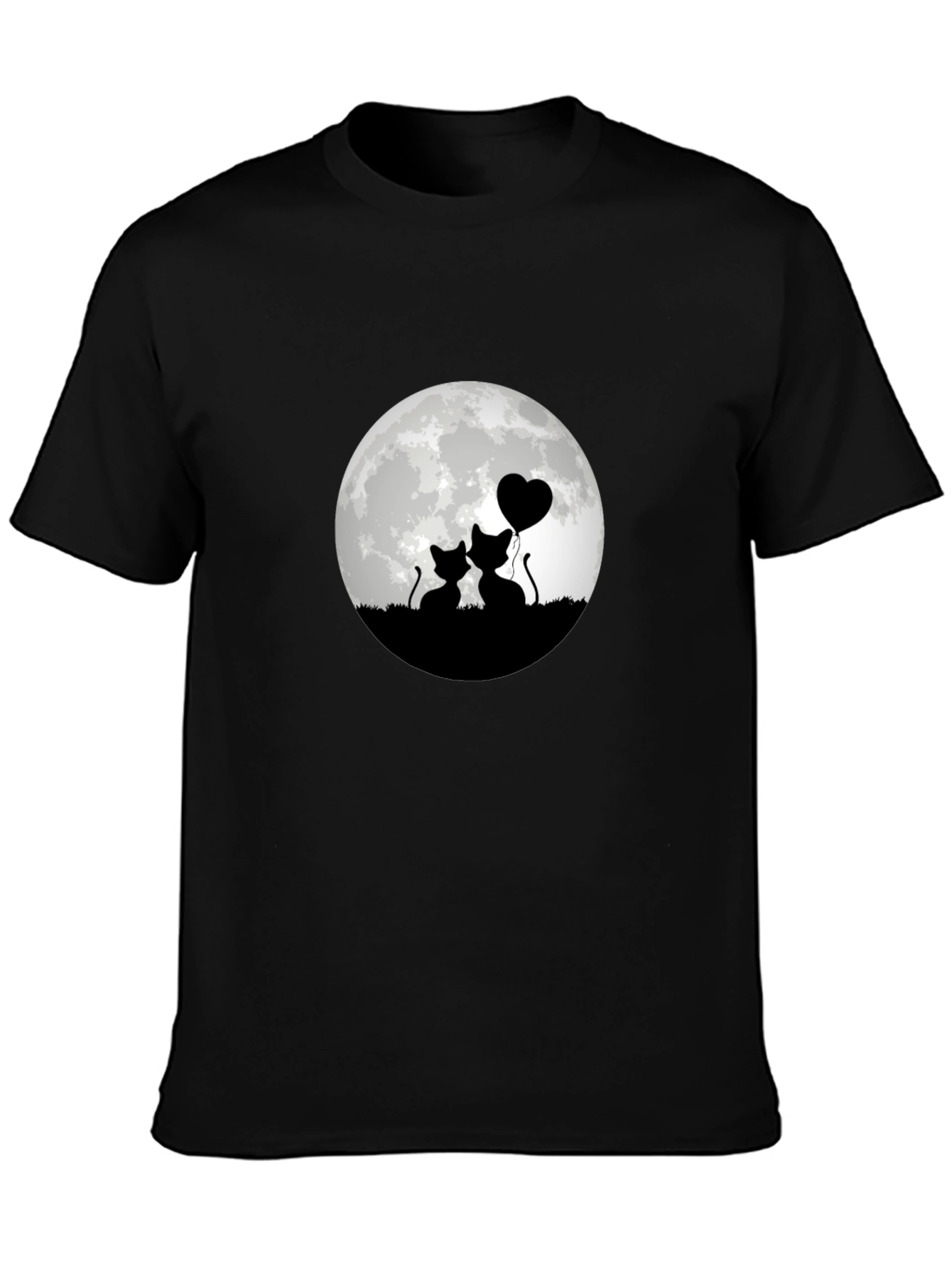 Romantic Cat Moon T-Shirt - Black