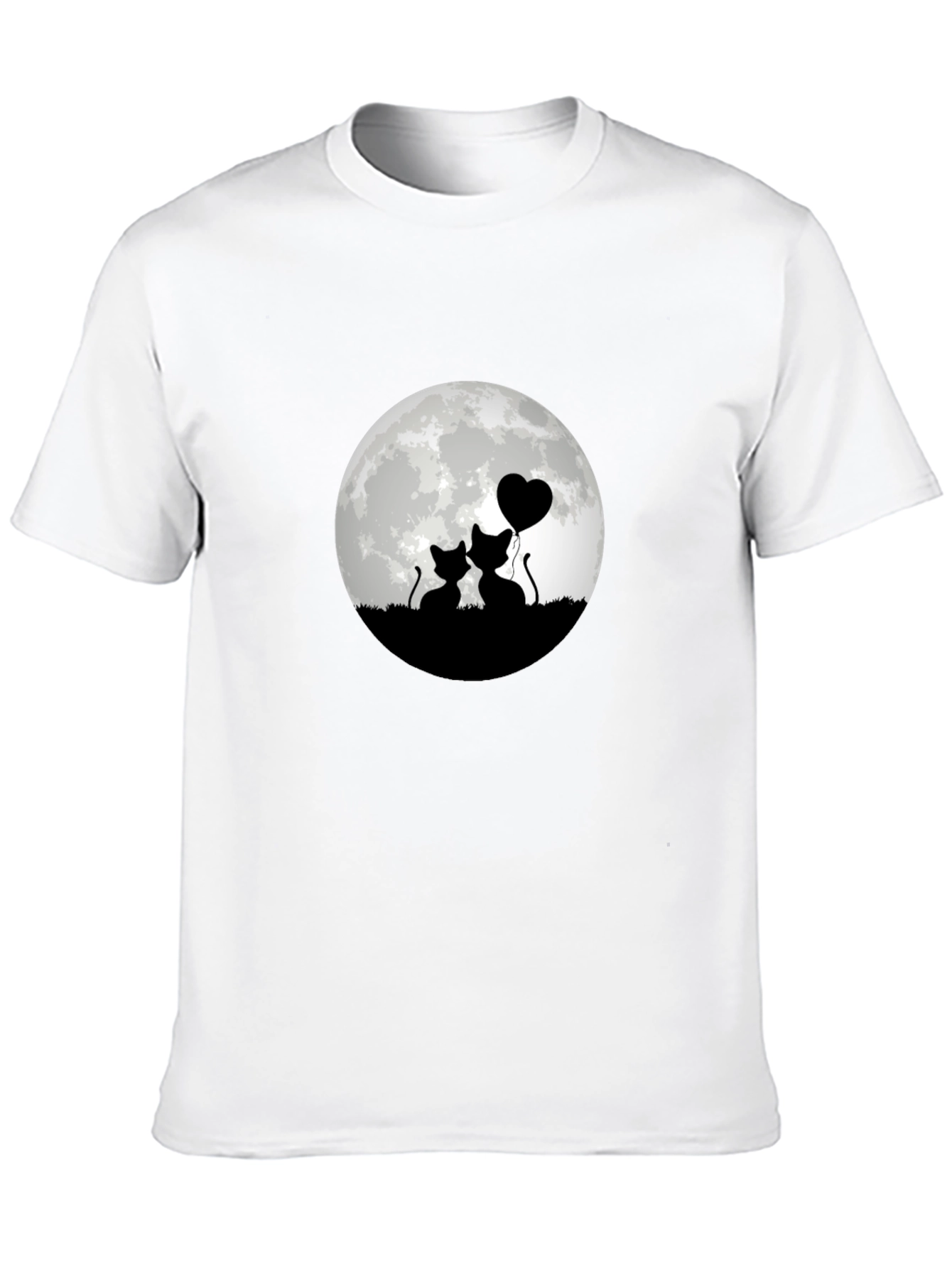 Romantic Cat Moon T-Shirt - Black