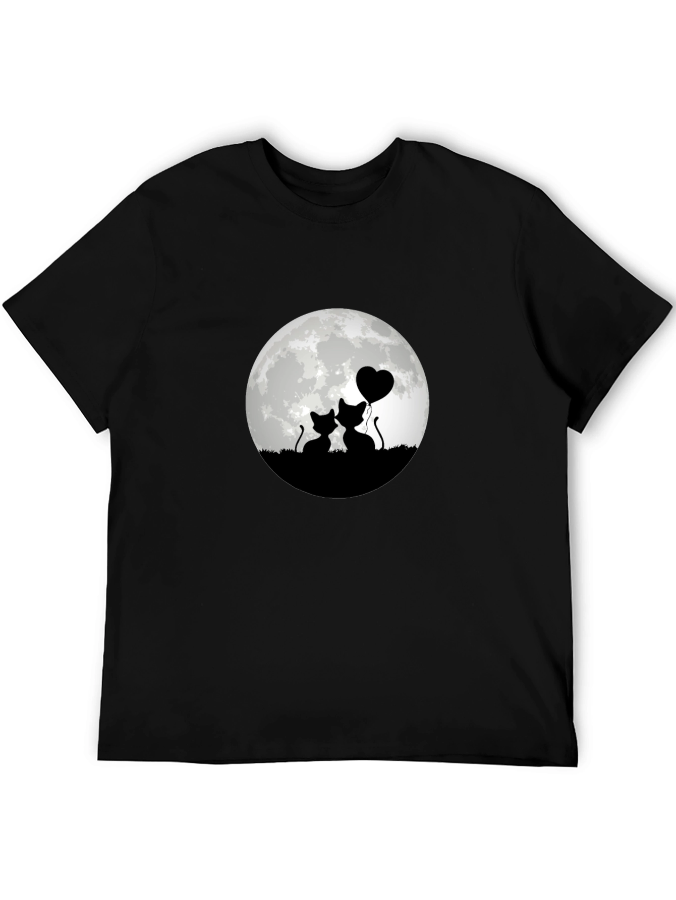 Romantic Cat Moon T-Shirt - Black