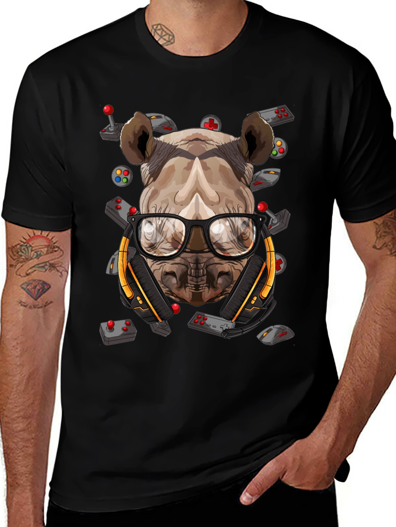 Gamer Rhino Graphic T-Shirt - Black Cotton Tee