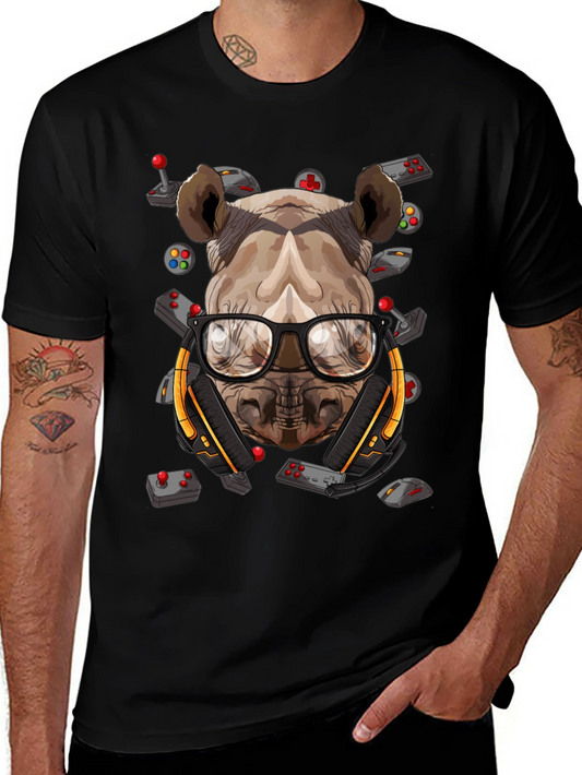 Gamer Rhino Graphic T-Shirt - Black Cotton Tee