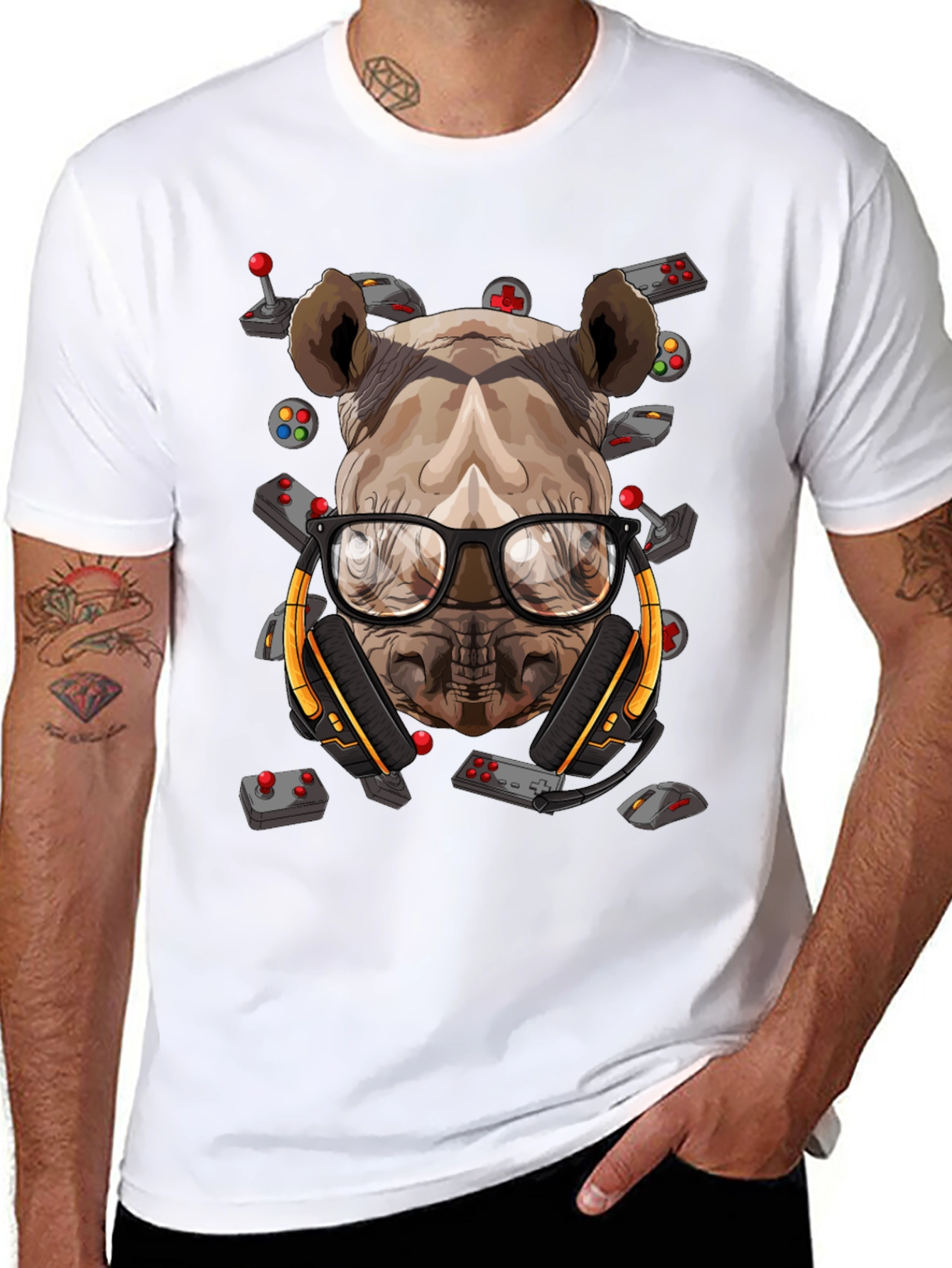 Gamer Rhino Graphic T-Shirt - Black Cotton Tee