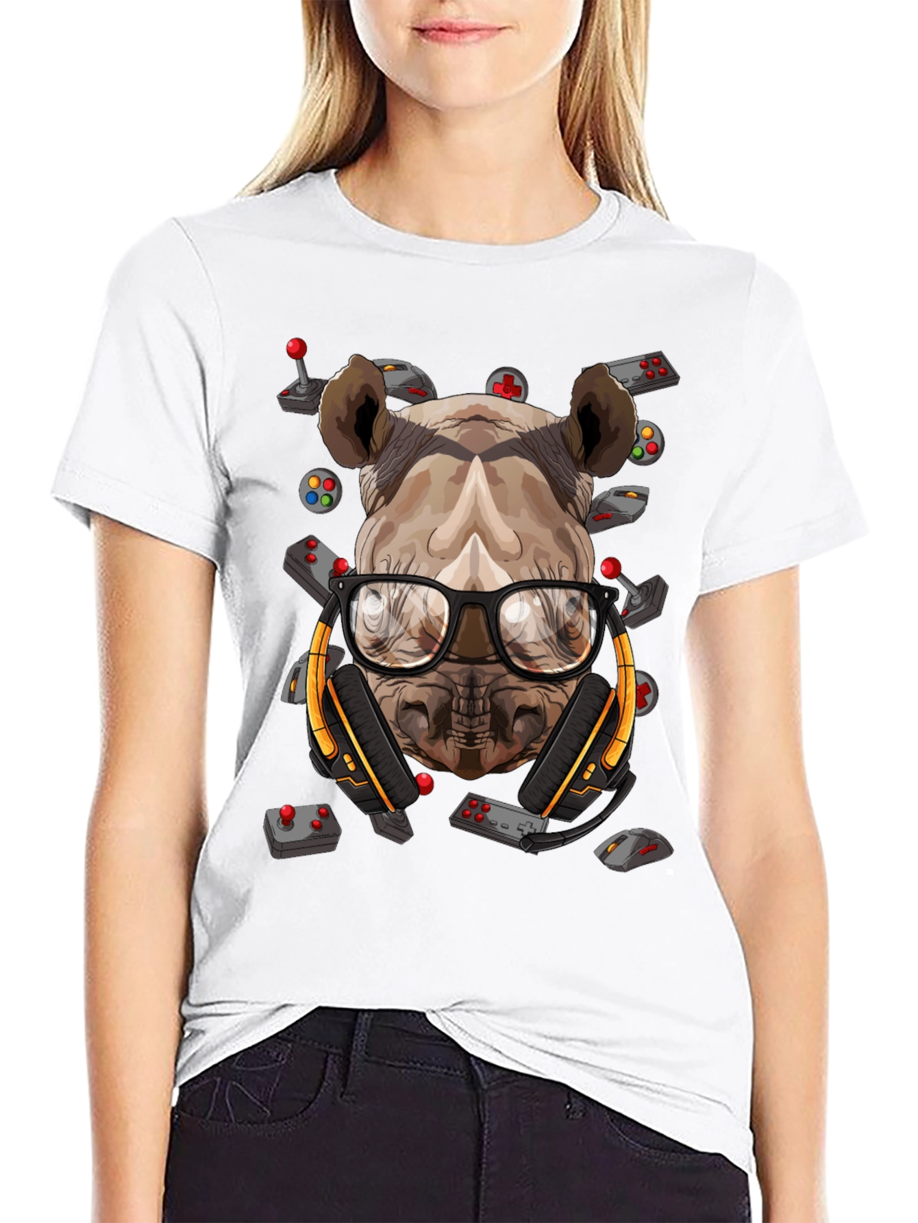 Gamer Rhino Graphic T-Shirt - Black Cotton Tee
