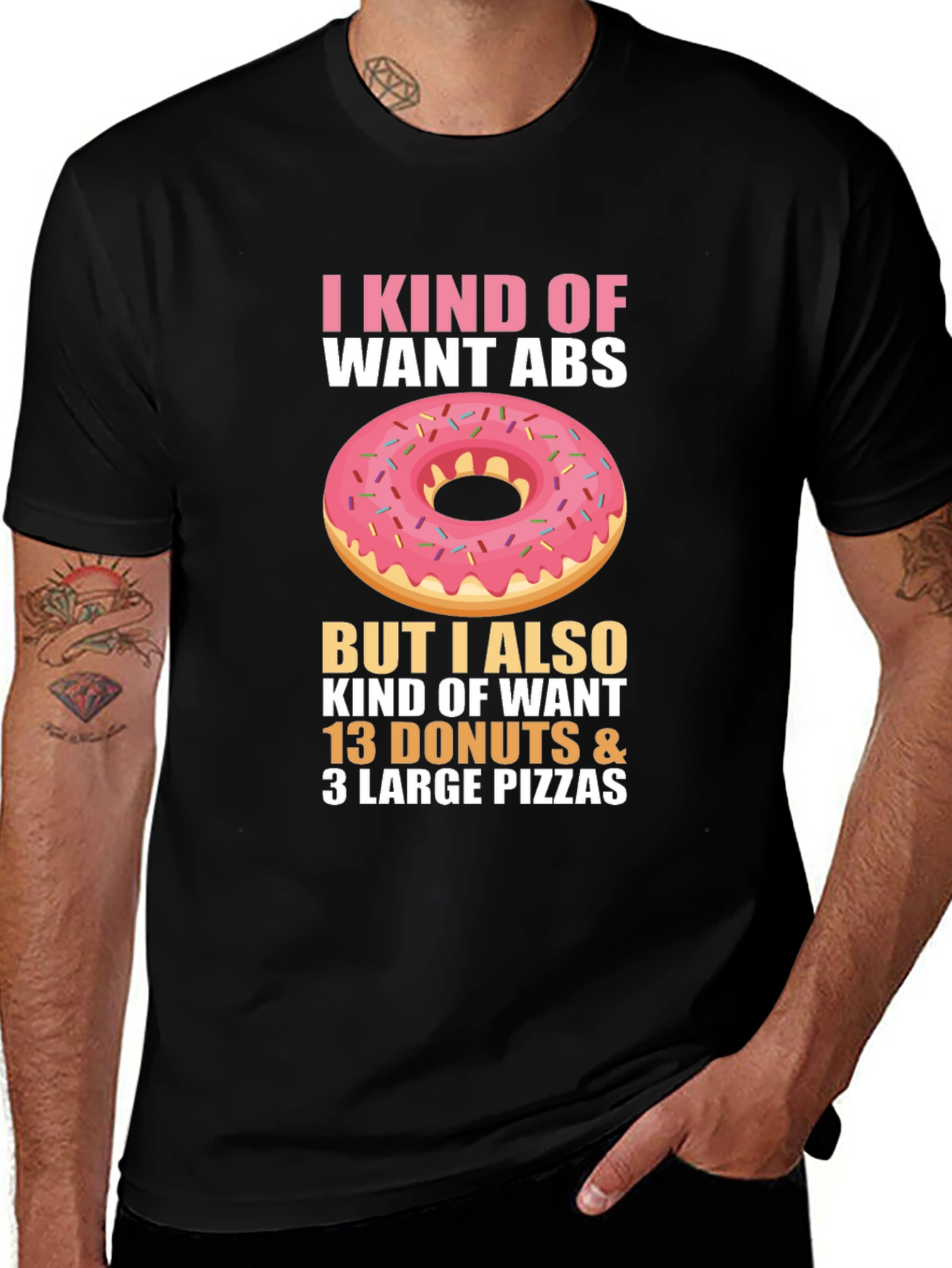 Funny Donut & Pizza Abs T-Shirt