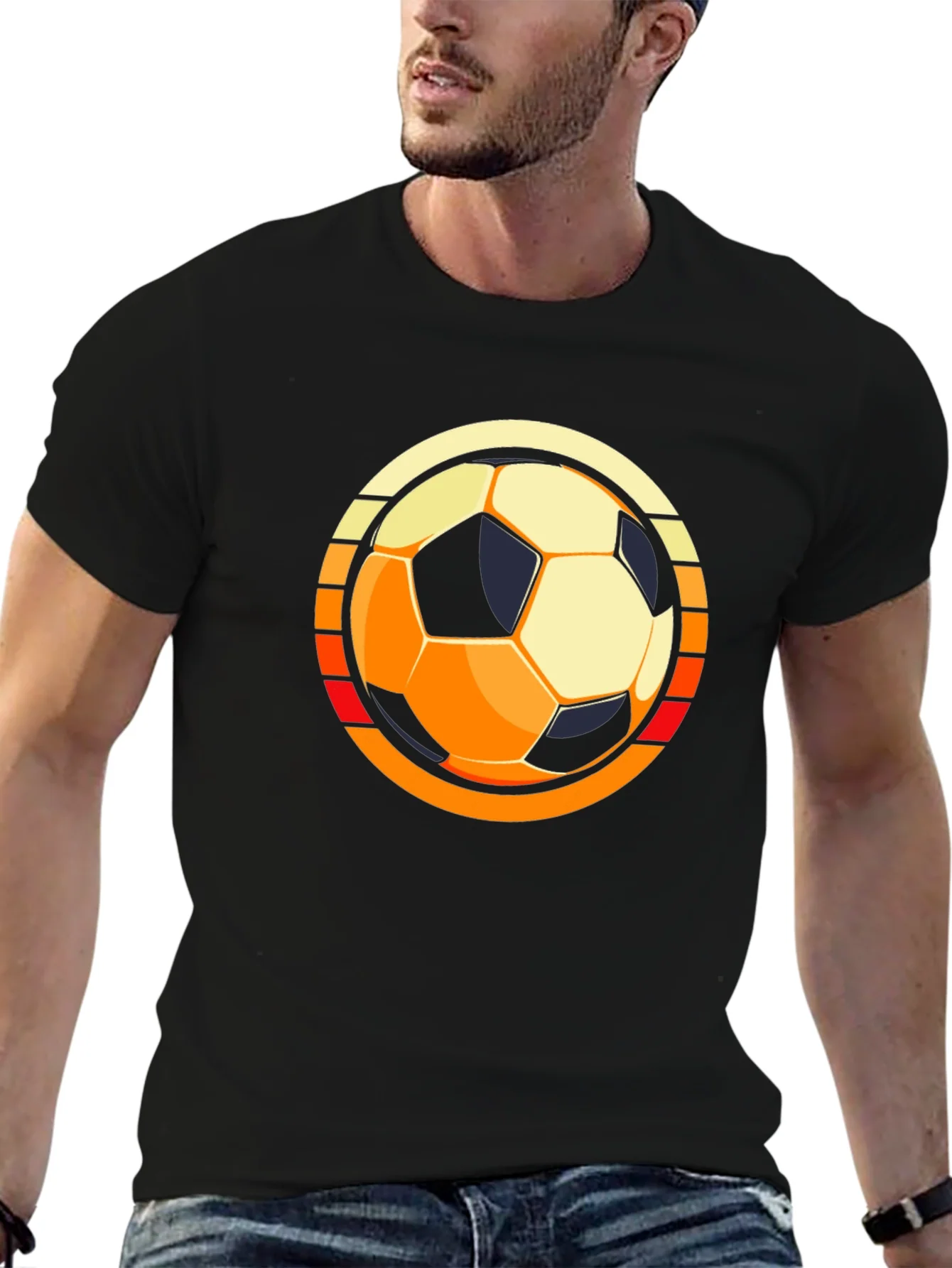 Retro Soccer Ball Graphic Tee - Black