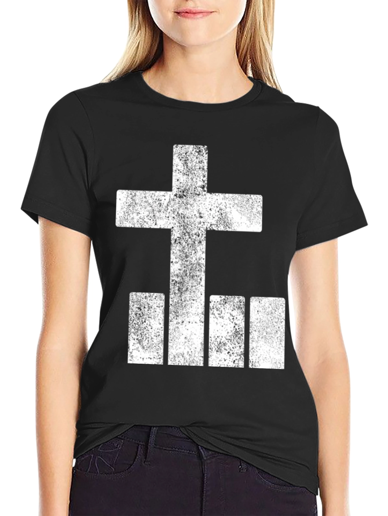 Grunge Cross & Bars Graphic Tee - Black