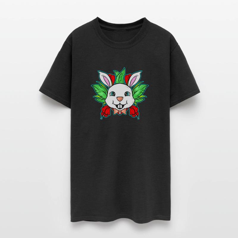 Easter Bunny With Bow Tie And Spring Flowers On
