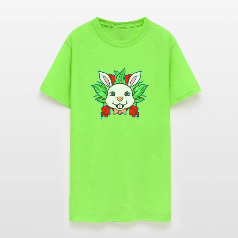Easter Bunny With Bow Tie And Spring Flowers On