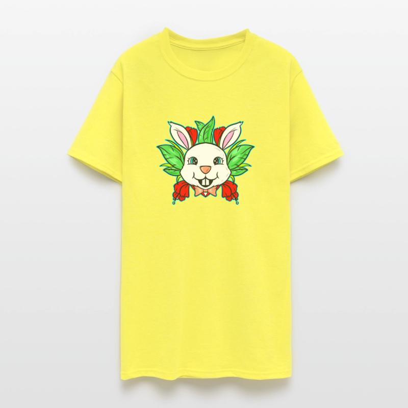 Easter Bunny With Bow Tie And Spring Flowers On