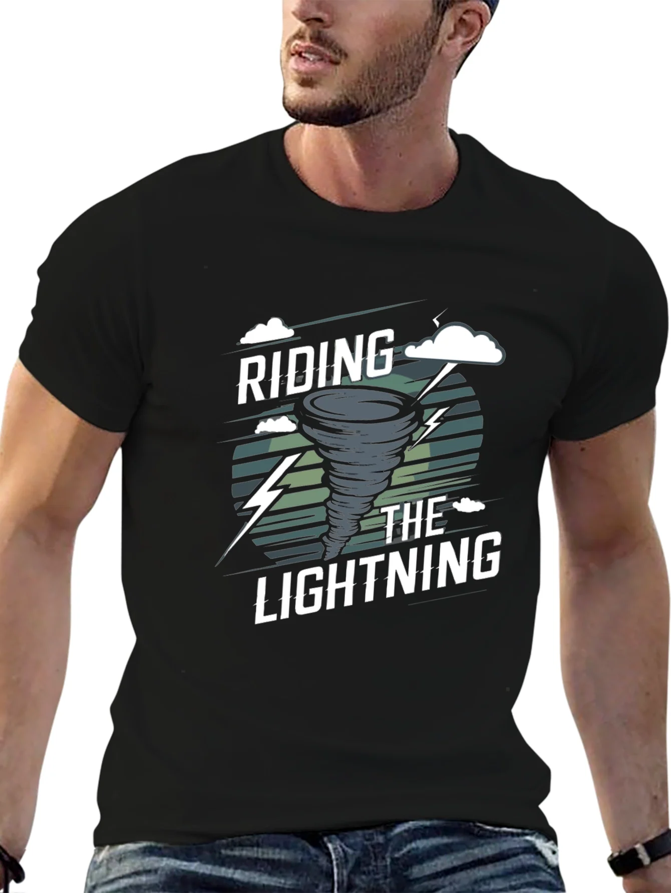Riding the Lightning Black Graphic T-Shirt