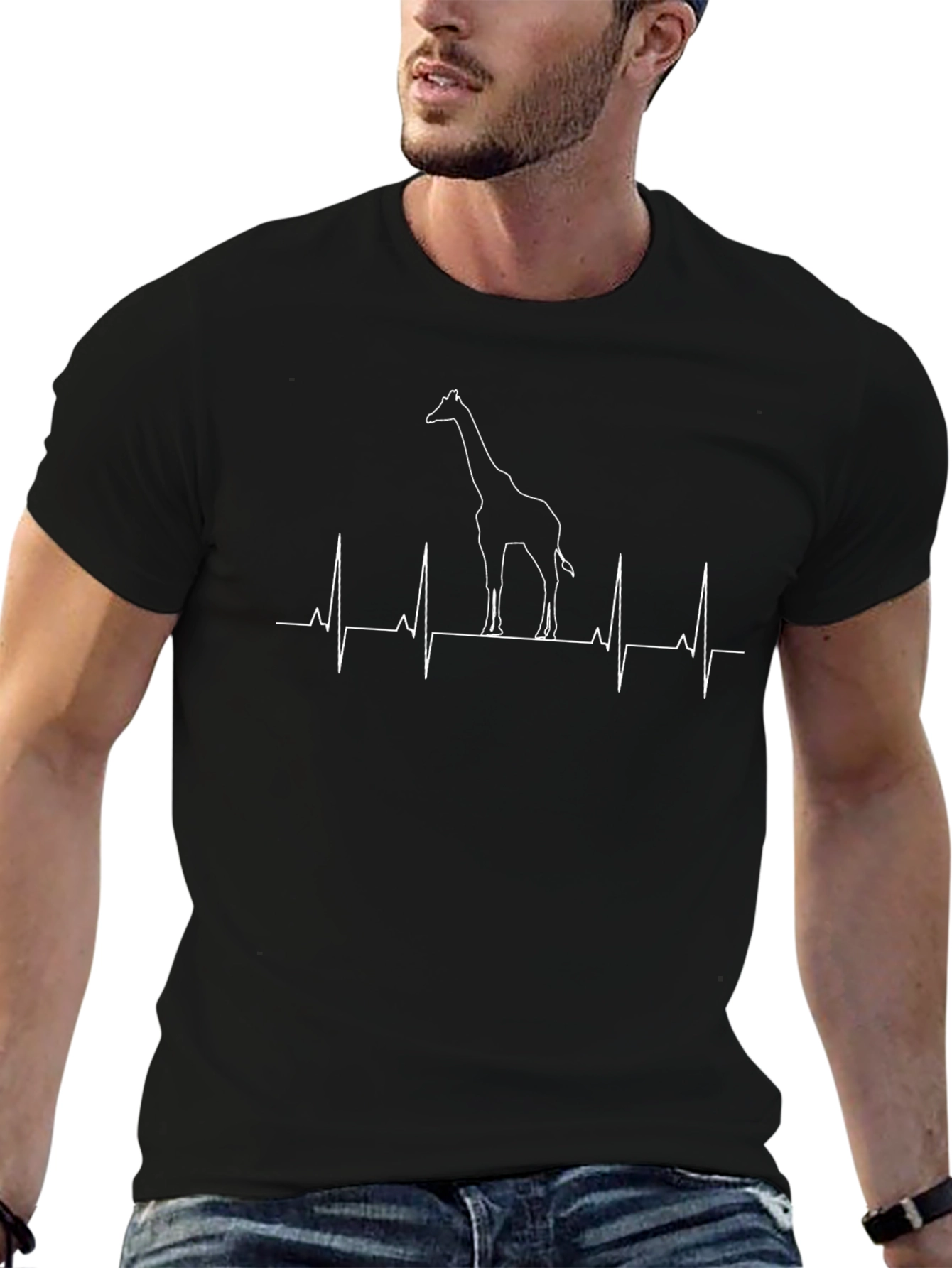 Giraffe Heartbeat Graphic Tee - Black